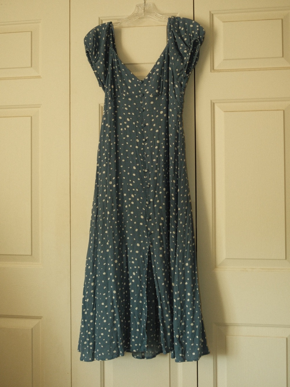 Blue Polka Dot V-Neck Midi Dress
